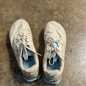Altra Neutral Beige Athletic Sneakers with Light Blue Accents